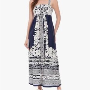 Women’s Navy White Floral Midi Sundress Adjustable Straps size 8 Vacation Spring
